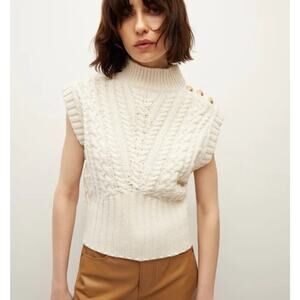Veronica Beard Wool Vest Holton Cable Knit Mock Neck Ivory Size XS
